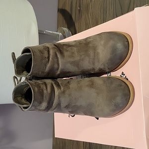 Brown suede wedge booties